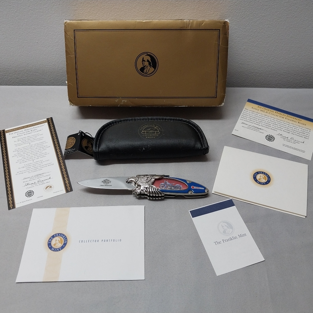 Franklin mint collector knives Harley Davidson 1948 panhead MIB